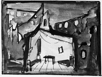 Scenery design for the staging of "Yesterday and the Day before Yesterday", 1950, Muzeum Chełmskie in Chełm