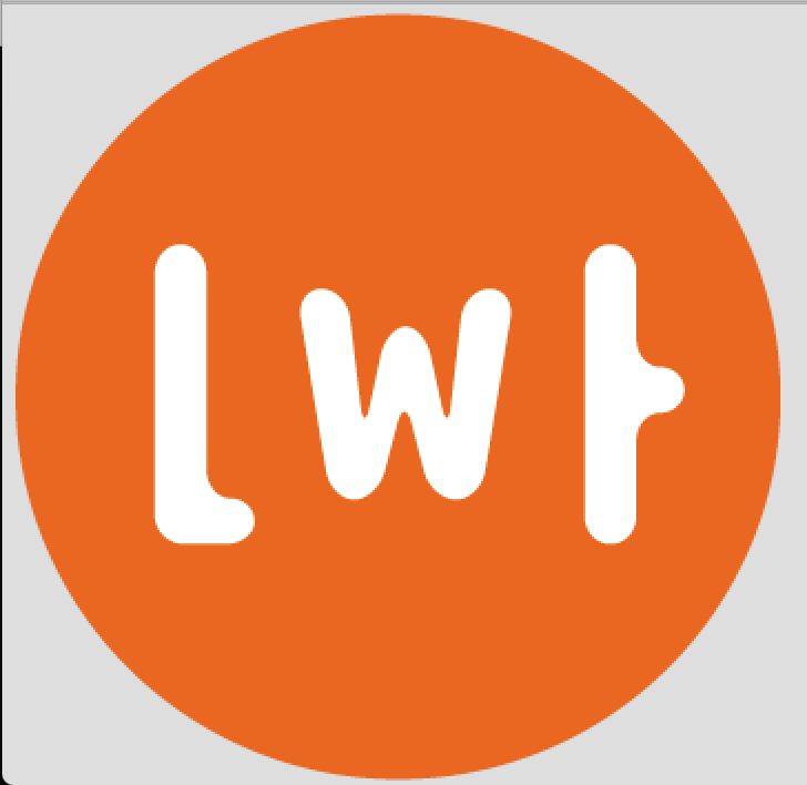 Banner z logo programu Lato w teatrze: w pomarańczowym kole białe litery LWT