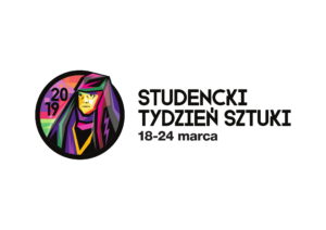 Logotyp Studenckiego Tygodnia Sztuki z napisem oraz kolorową grafiką z podobizną Anny Jagiellonki z lewej strony napisu. 