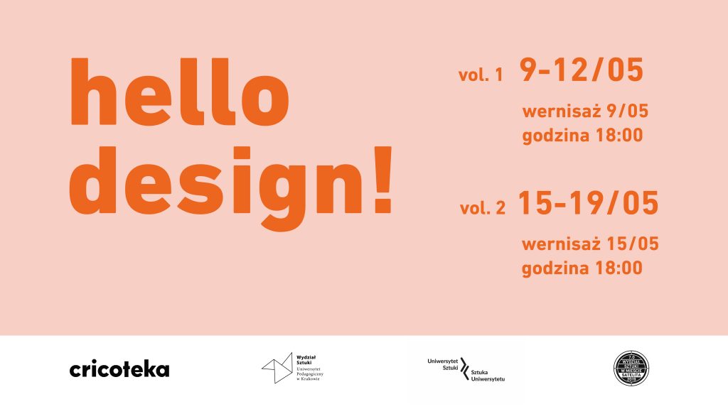 Różowa grafika z tytułem wystawy Hello Design!