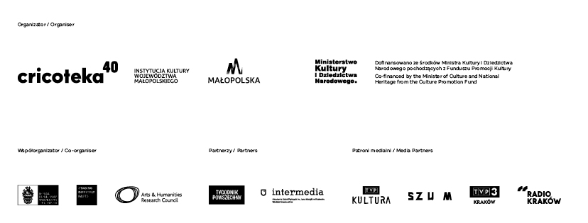 Baner z logotypami organizatorów, partnerów i patronów medialnych wystawy Tadeusz Kantor. Widma