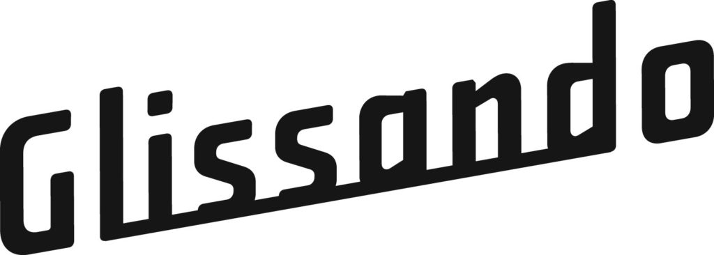 Logotyp partnera medialnego. Czarny napis "Glissando" 