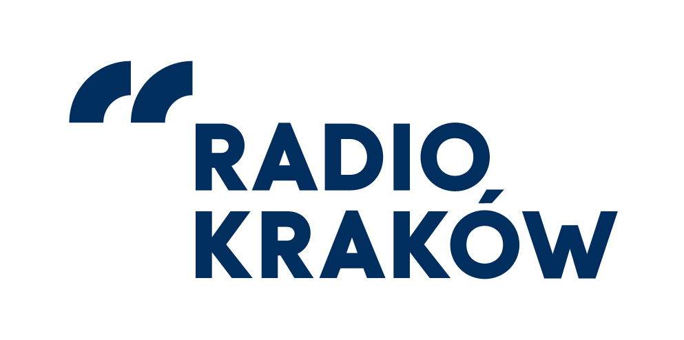 Logotyp Radio Kraków. Granatowy napis: Radio Kraków