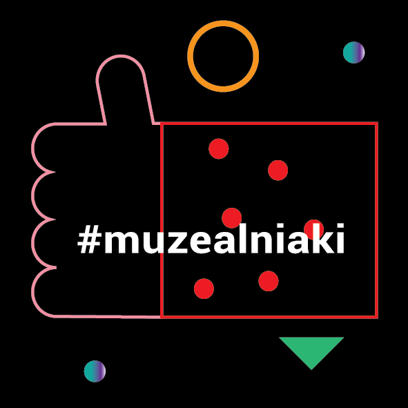 Grafika przedstawia logo akcji #muzealniaki - kciuk podniesiony w górę